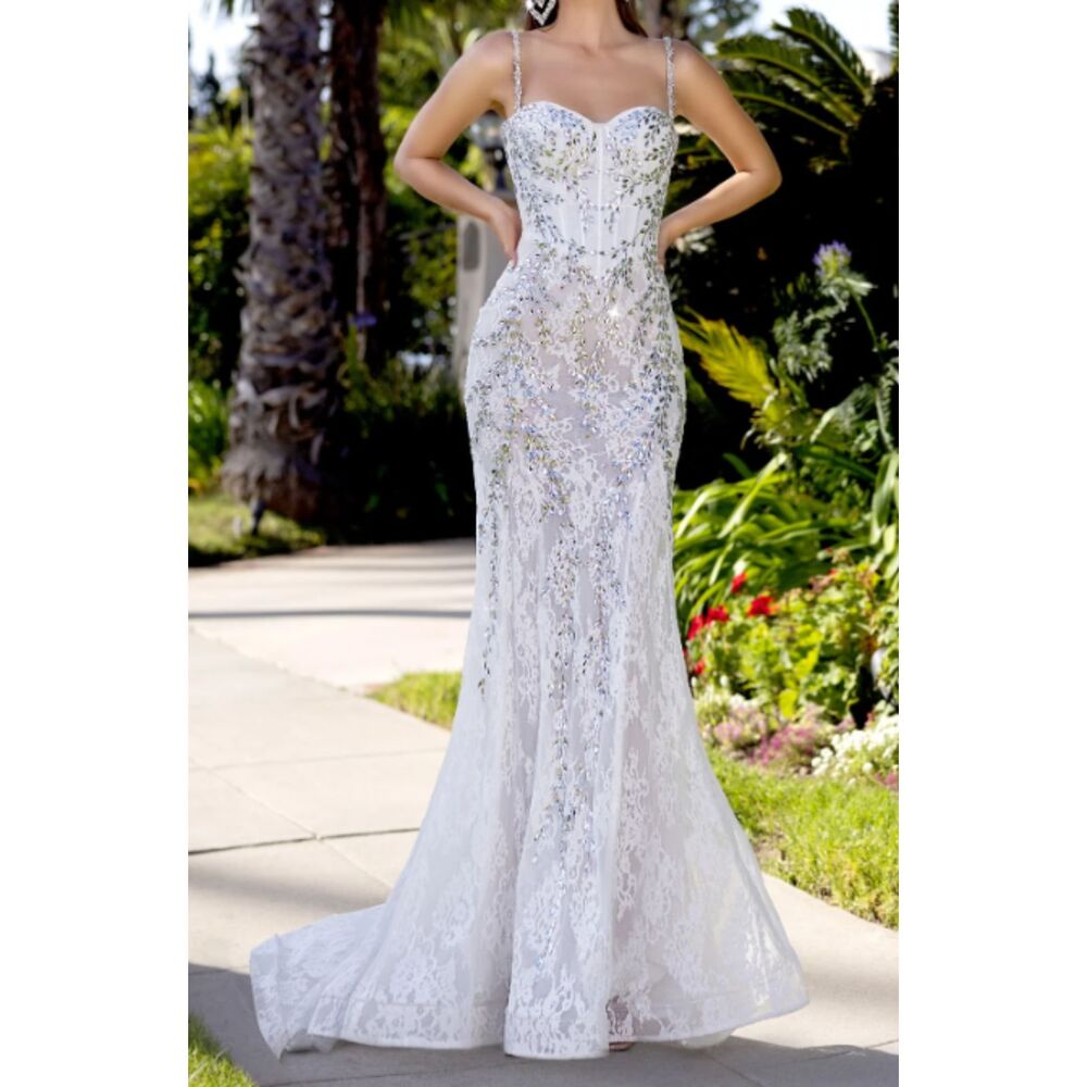 Portia & Scarlett Crystal Lace Sweetheart Corset Mermaid Prom Wedding Gown 4